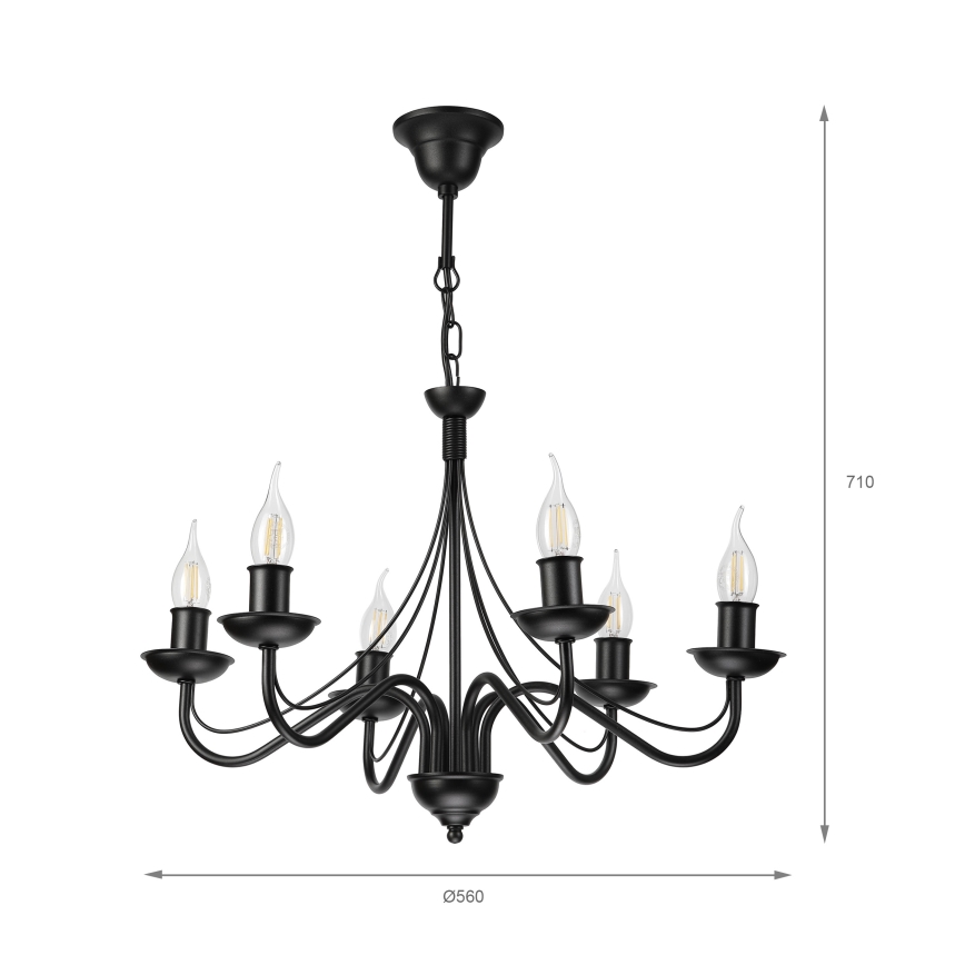 Lampadario a catena ANTON 6xE14/60W/230V nero