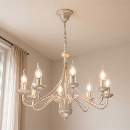 Lampadario a catena ANTON 8xE14/60W/230V, finitura bianco patinato