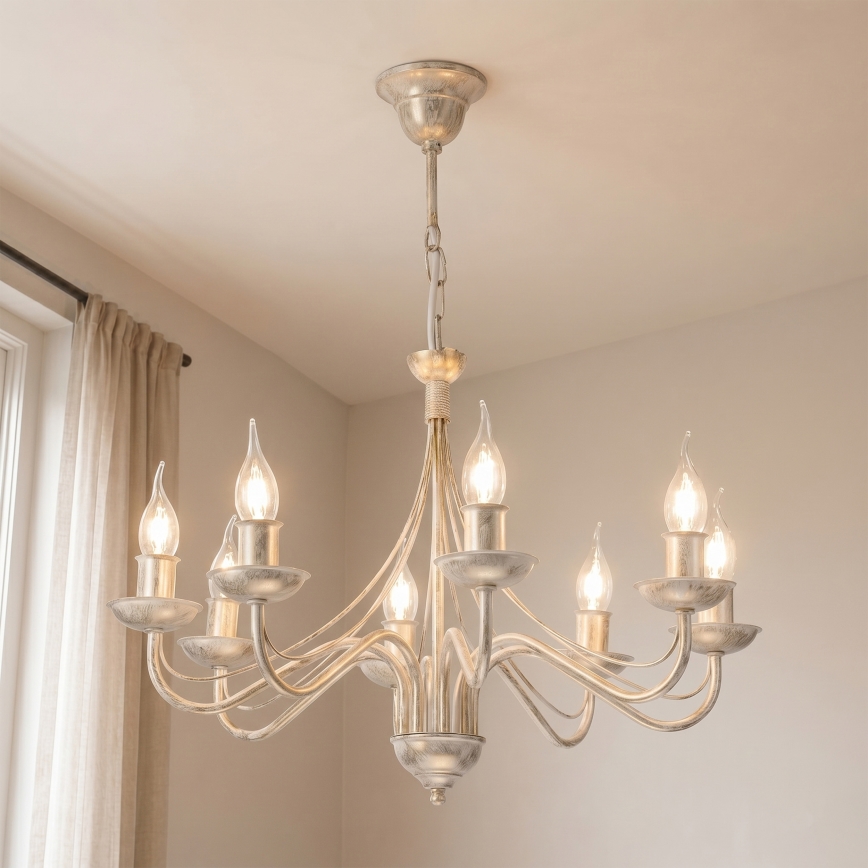 Lampadario a catena ANTON 8xE14/60W/230V, finitura bianco patinato