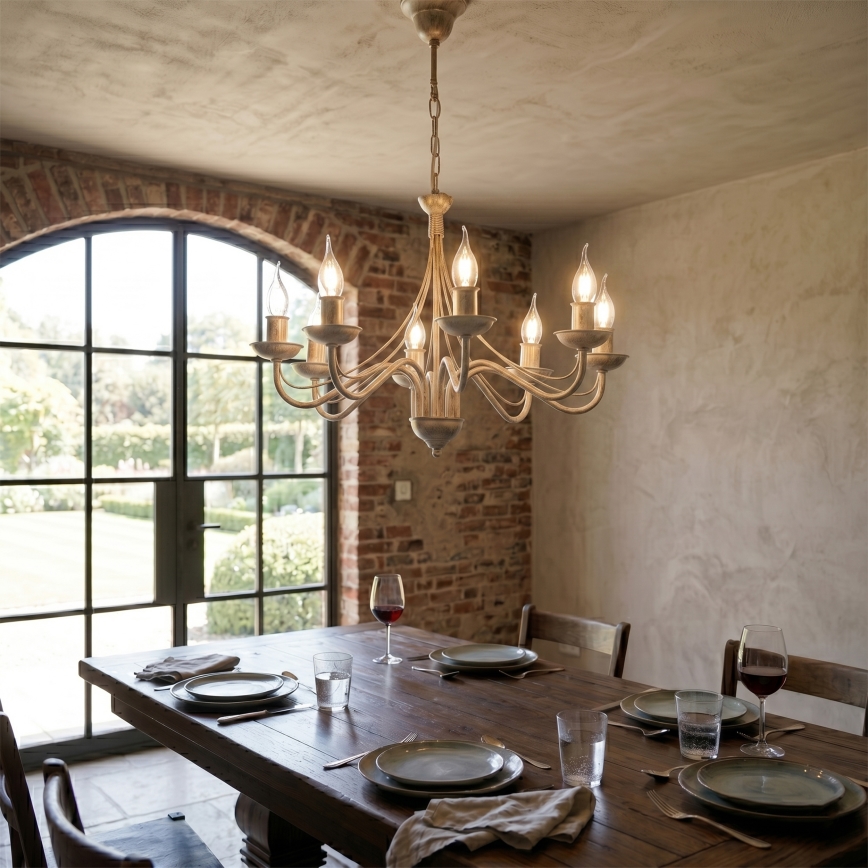 Lampadario a catena ANTON 8xE14/60W/230V, finitura bianco patinato