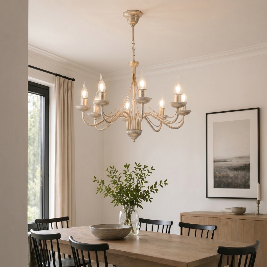 Lampadario a catena ANTON 8xE14/60W/230V, finitura bianco patinato