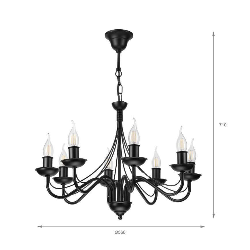 Lampadario a catena ANTON 8xE14/60W/230V nero