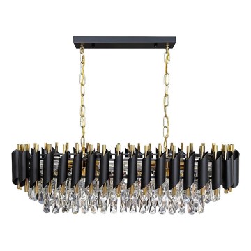 Lampadario a catena CRISTAL 10xE14/10W/230V nero/oro