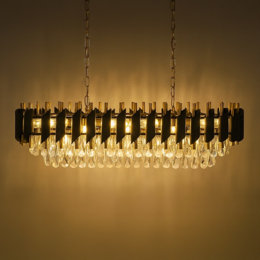 Lampadario a catena CRISTAL 10xE14/10W/230V nero/oro