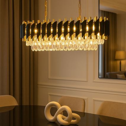 Lampadario a catena CRISTAL 10xE14/10W/230V nero/oro
