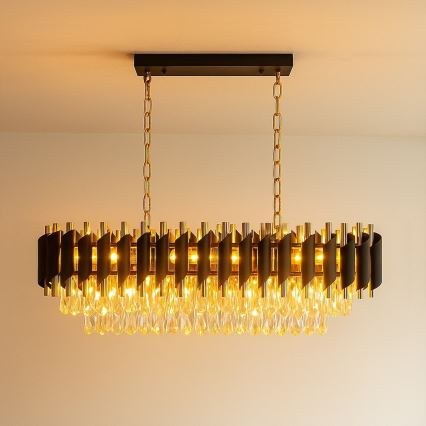 Lampadario a catena CRISTAL 10xE14/10W/230V nero/oro