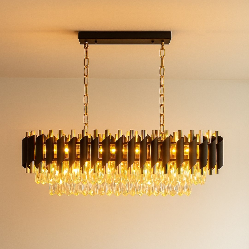 Lampadario a catena CRISTAL 10xE14/10W/230V nero/oro