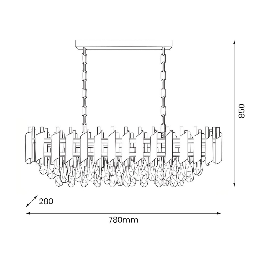 Lampadario a catena CRISTAL 10xE14/10W/230V nero/oro