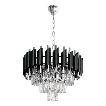 Lampadario a catena CRISTAL 5xE14/10W/230V nero/cromo opaco