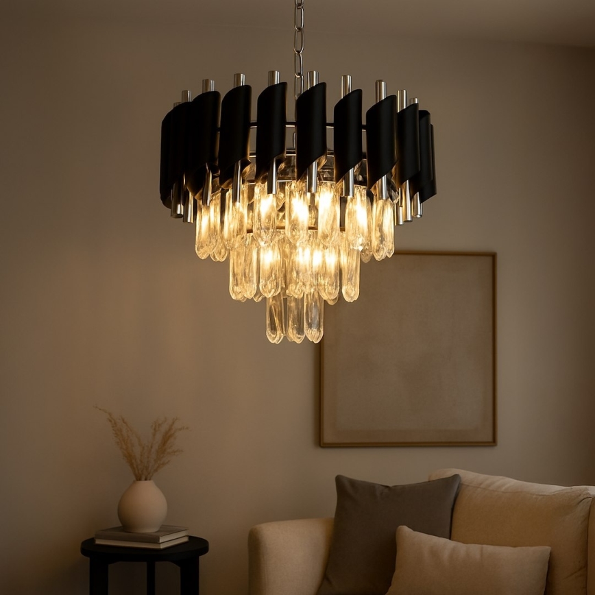 Lampadario a catena CRISTAL 5xE14/10W/230V nero/cromo opaco