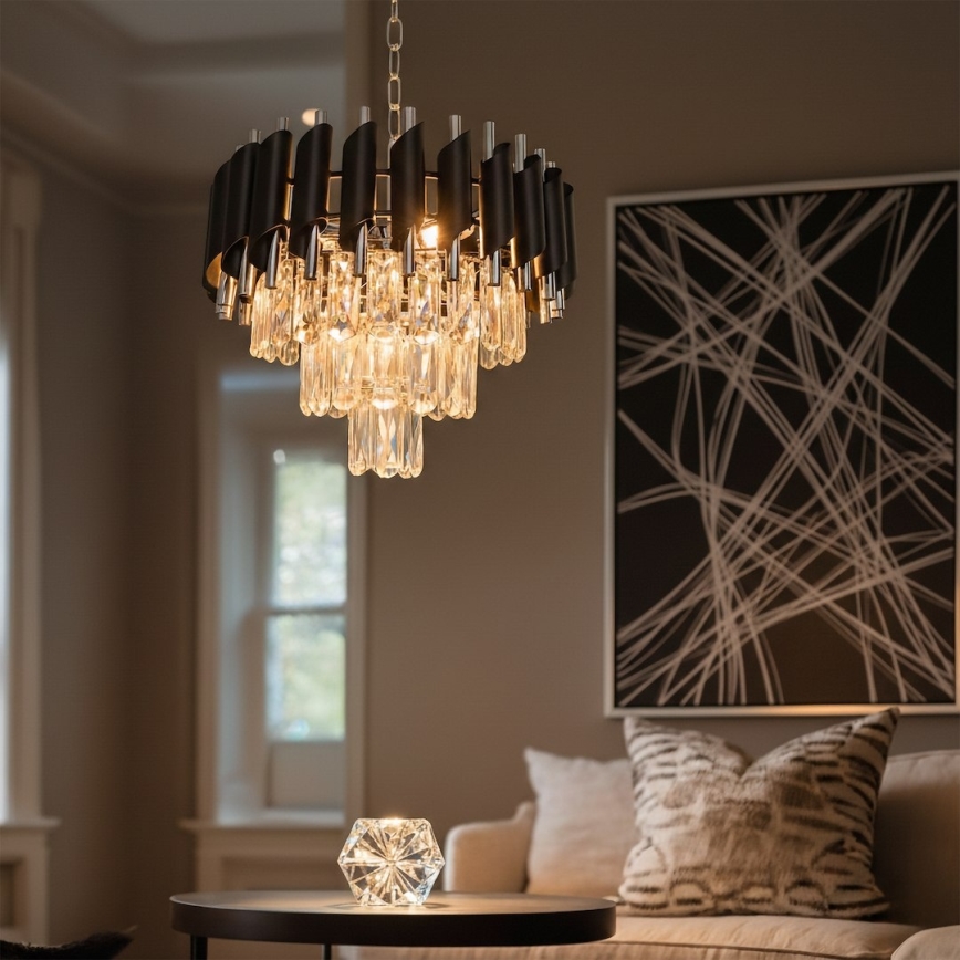 Lampadario a catena CRISTAL 5xE14/10W/230V nero/cromo opaco