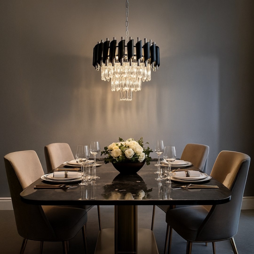 Lampadario a catena CRISTAL 5xE14/10W/230V nero/cromo opaco