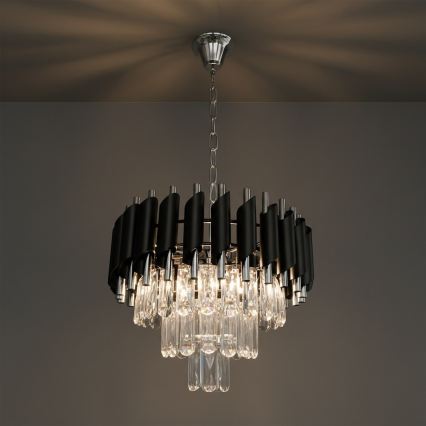 Lampadario a catena CRISTAL 5xE14/10W/230V nero/cromo opaco