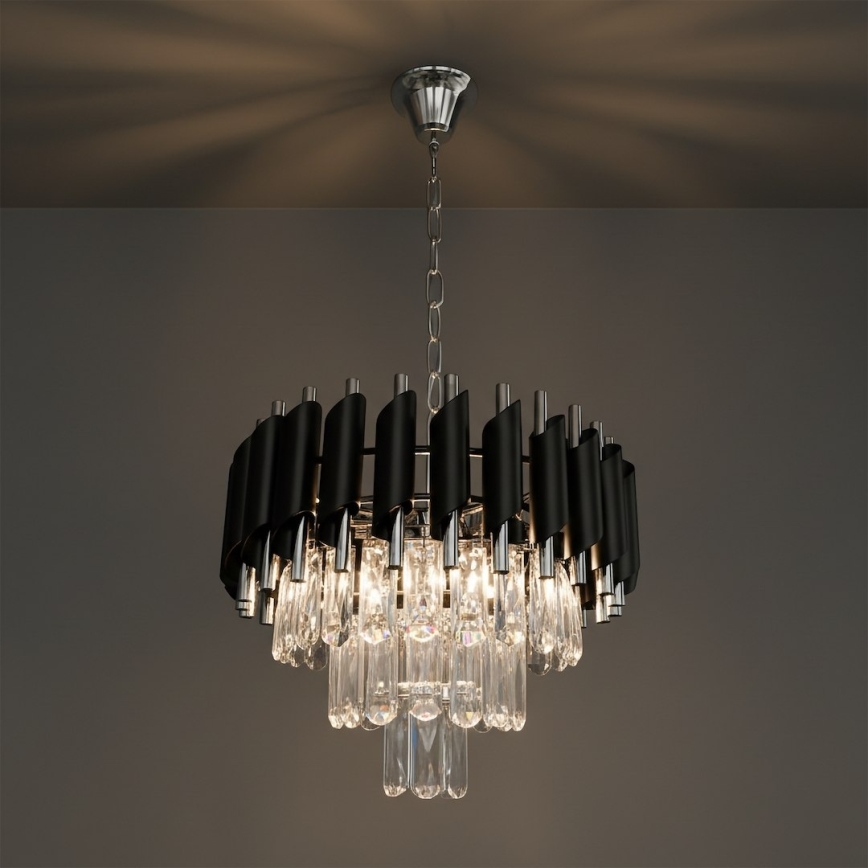 Lampadario a catena CRISTAL 5xE14/10W/230V nero/cromo opaco