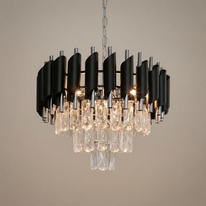 Lampadario a catena CRISTAL 5xE14/10W/230V nero/cromo opaco