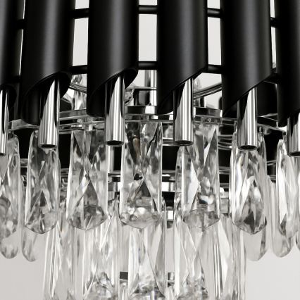 Lampadario a catena CRISTAL 5xE14/10W/230V nero/cromo opaco