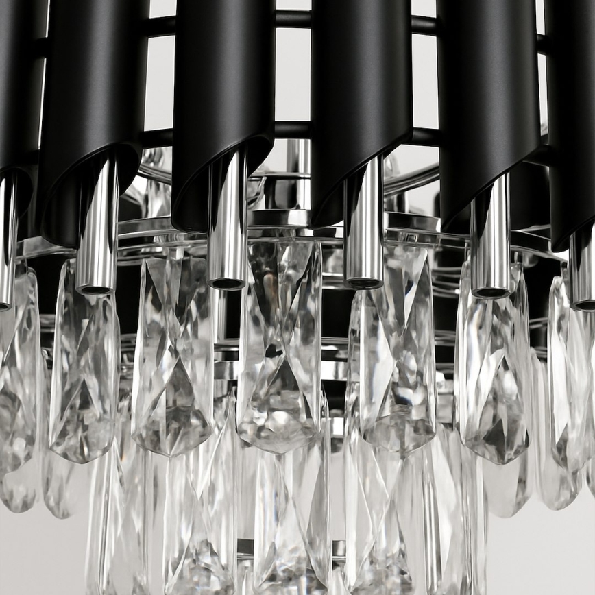 Lampadario a catena CRISTAL 5xE14/10W/230V nero/cromo opaco