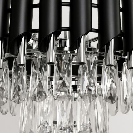 Lampadario a catena CRISTAL 5xE14/10W/230V Ø 38 cm nero/cromo opaco