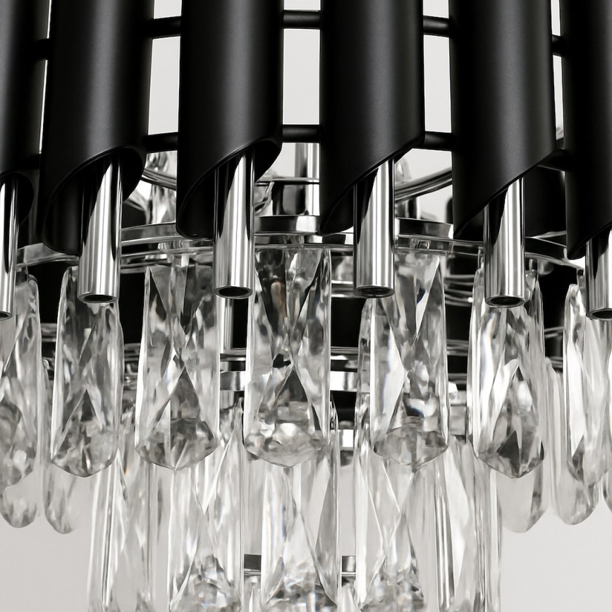 Lampadario a catena CRISTAL 5xE14/10W/230V Ø 38 cm nero/cromo opaco