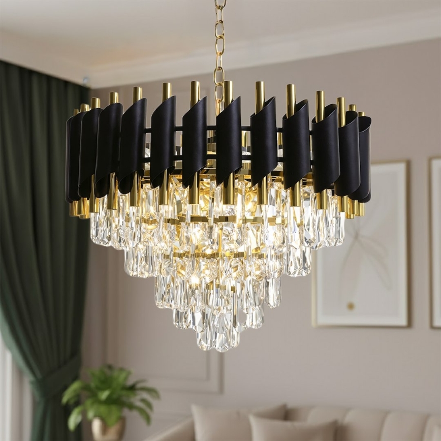 Lampadario a catena CRISTAL 7xE14/10W/230V Ø 48 cm nero/oro