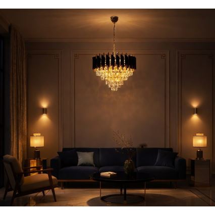 Lampadario a catena CRISTAL 7xE14/10W/230V Ø 48 cm nero/oro