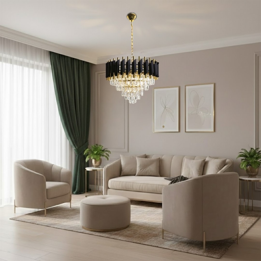 Lampadario a catena CRISTAL 7xE14/10W/230V Ø 48 cm nero/oro