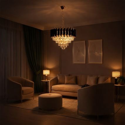 Lampadario a catena CRISTAL 7xE14/10W/230V Ø 48 cm nero/oro