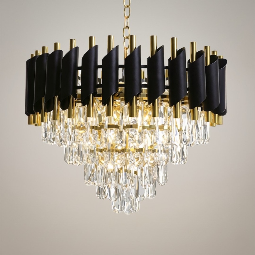 Lampadario a catena CRISTAL 7xE14/10W/230V Ø 48 cm nero/oro