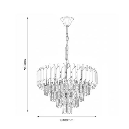 Lampadario a catena CRISTAL 7xE14/10W/230V Ø 48 cm nero/oro