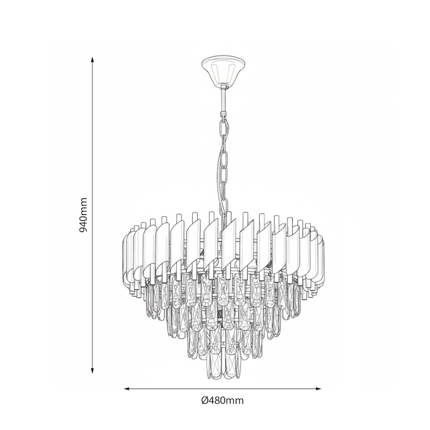 Lampadario a catena CRISTAL 7xE14/10W/230V Ø 48 cm nero/oro