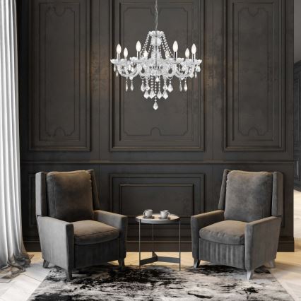 Lampadario a catena CRISTALLO 8xE14/60W/230V, cromo lucido