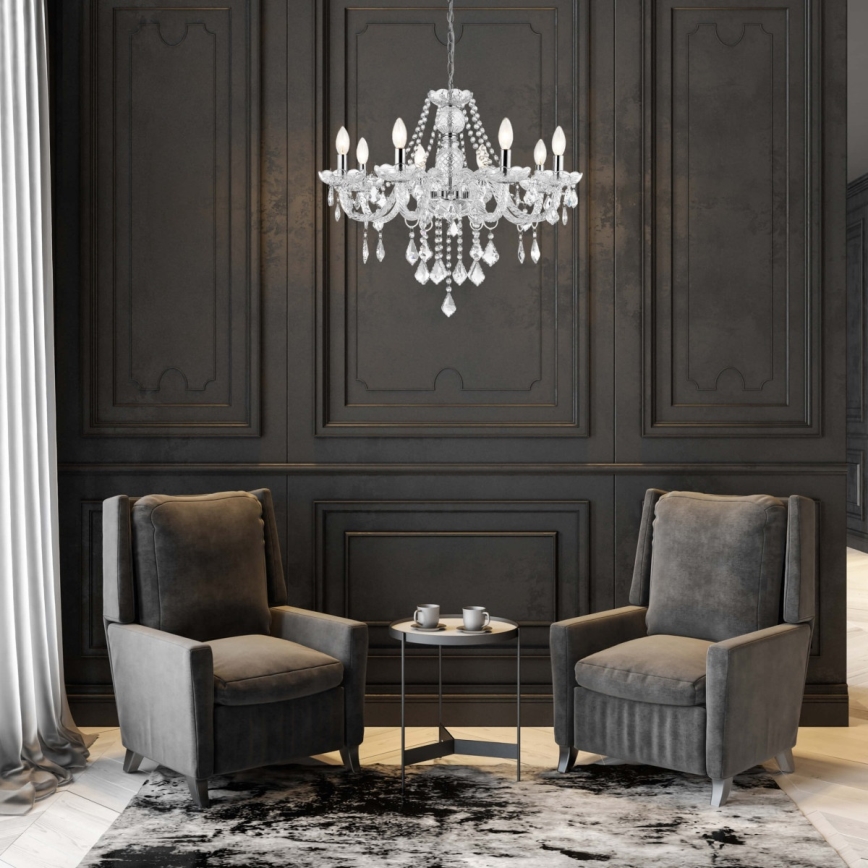 Lampadario a catena CRISTALLO 8xE14/60W/230V, cromo lucido