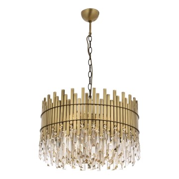 Lampadario a catena CRYSTALLINE 8xE27/40W/230V pr. 60 cm ottone