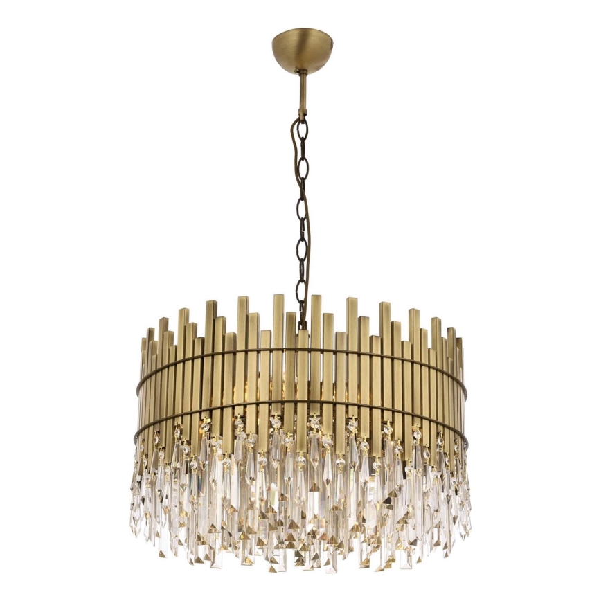 Lampadario a catena CRYSTALLINE 8xE27/40W/230V pr. 60 cm ottone