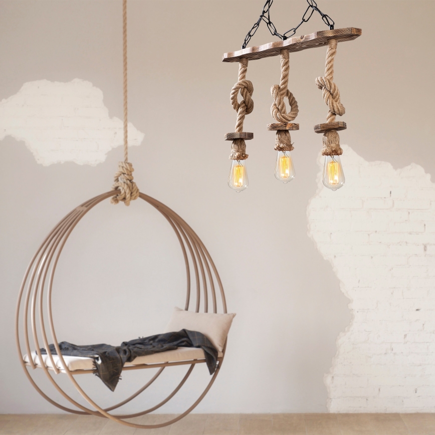 Lampadario a catena EREBOS 3xE27/40W/230V marrone