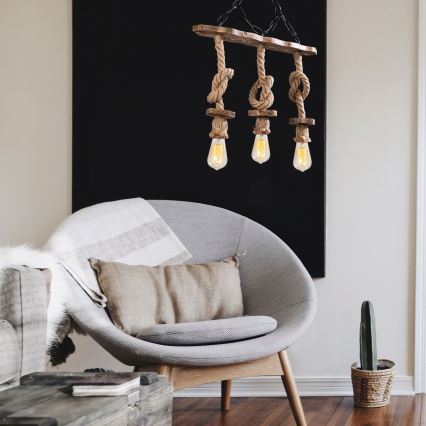 Lampadario a catena EREBOS 3xE27/40W/230V marrone