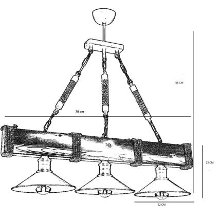 Lampadario a catena KUTUK 3xE27/60W/230V