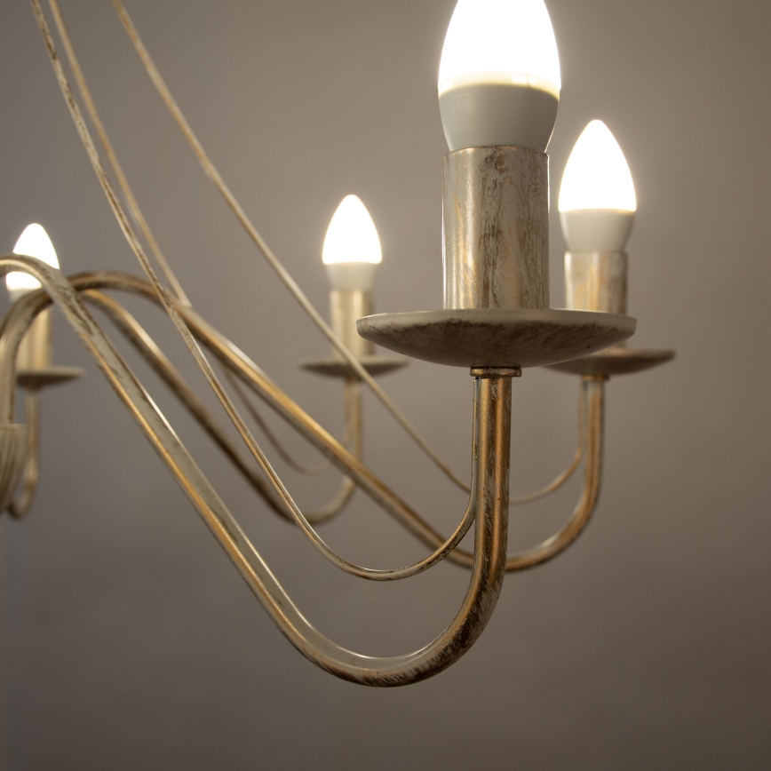 Lampadario a catena MALBO 8xE14/10W/230V bianco/oro/patina
