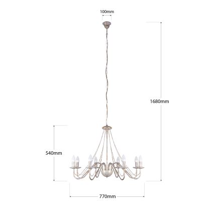 Lampadario a catena MALBO 8xE14/10W/230V bianco/oro/patina
