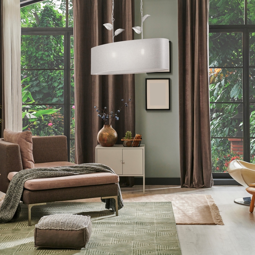 Lampadario a catena NOEMI 2xE27/60W/230V argento/bianco patinato