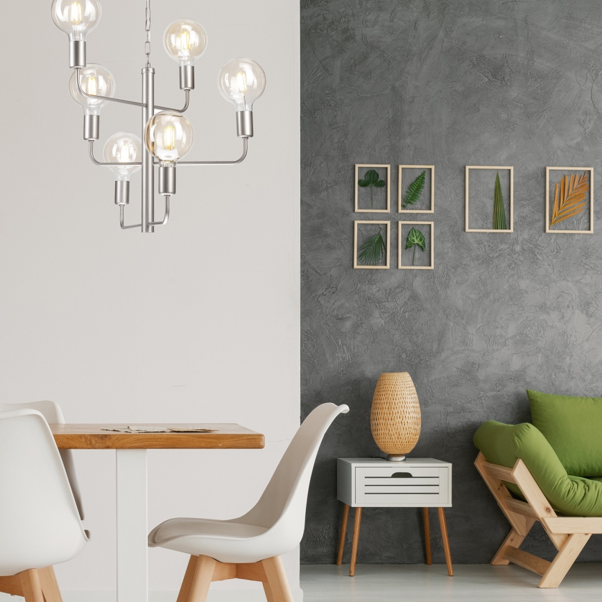 Lampadario a catena ORLANDO 6xE27/60W/230V argento