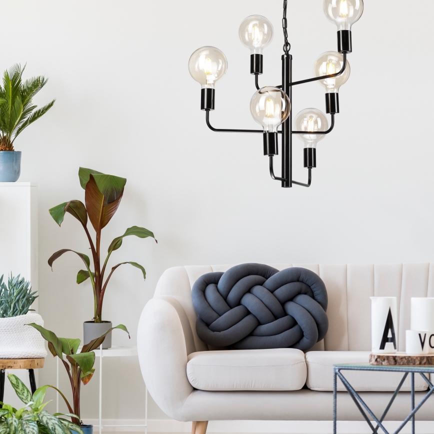 Lampadario a catena ORLANDO 6xE27/60W/230V nero