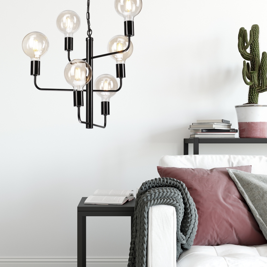 Lampadario a catena ORLANDO 6xE27/60W/230V nero