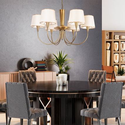 Lampadario a catena PARDO 6xE27/40W/230V oro/crema