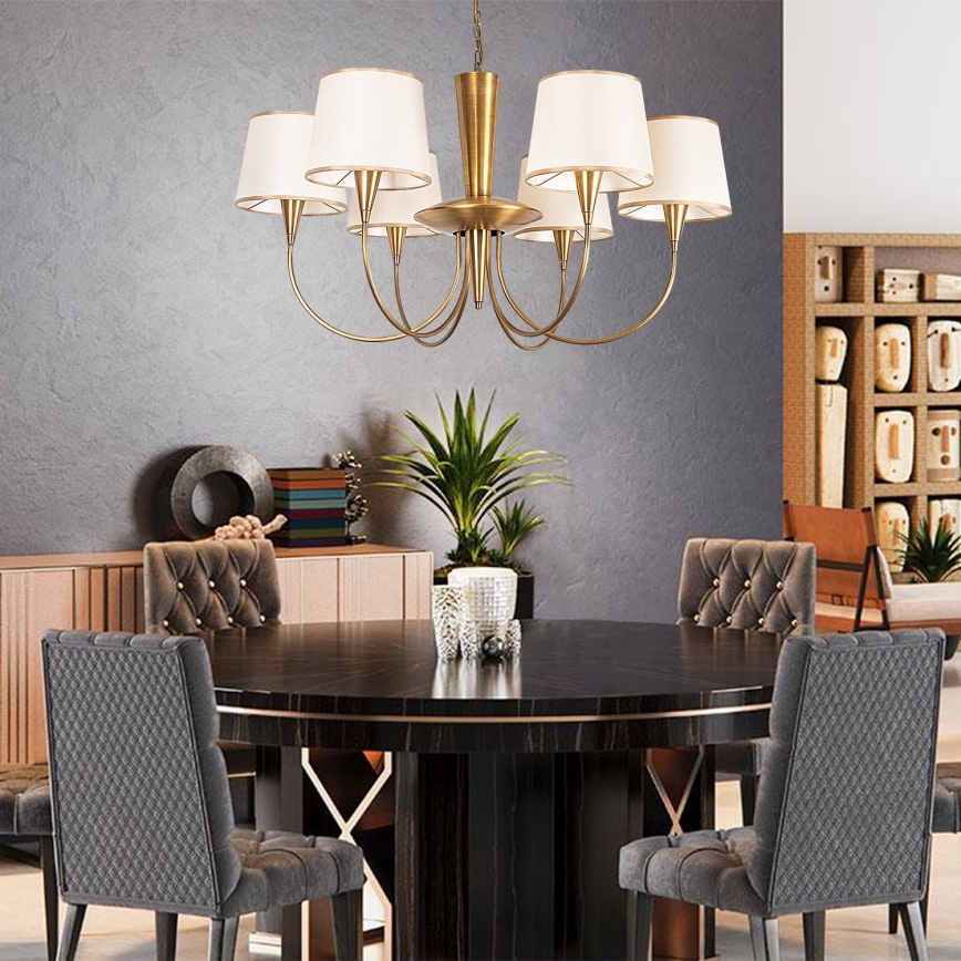 Lampadario a catena PARDO 6xE27/40W/230V oro/crema