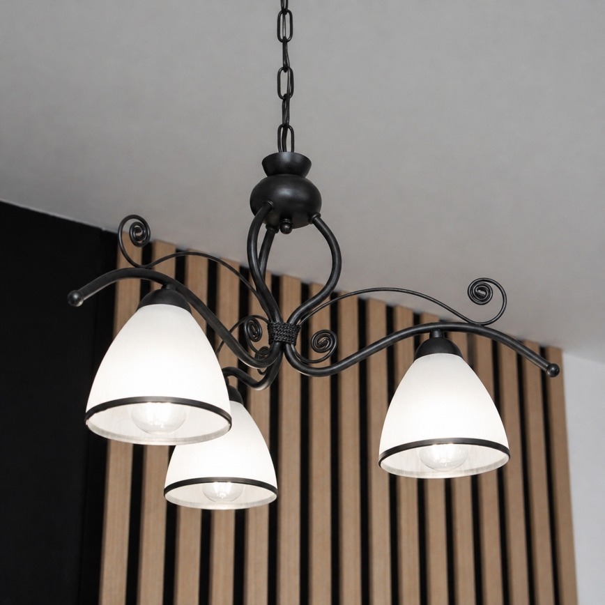 Lampadario a catena RETRO 3xE27/60W/230V nero/bianco