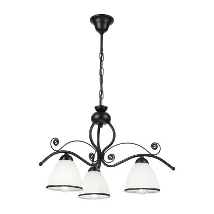 Lampadario a catena RETRO 3xE27/60W/230V nero/bianco