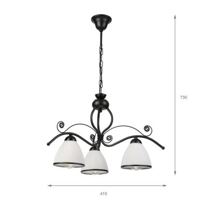 Lampadario a catena RETRO 3xE27/60W/230V nero/bianco