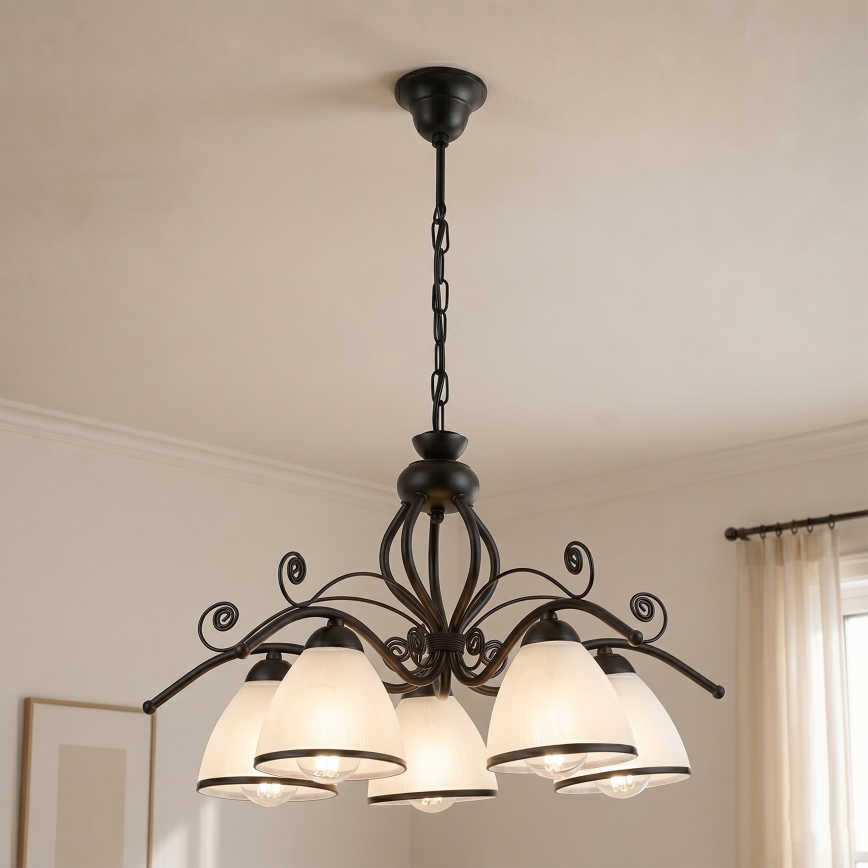 Lampadario a catena RETRO 5xE27/60W/230V nero/bianco