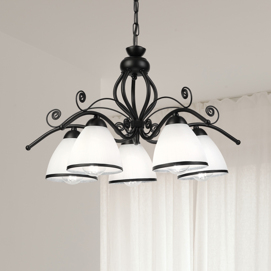 Lampadario a catena RETRO 5xE27/60W/230V nero/bianco